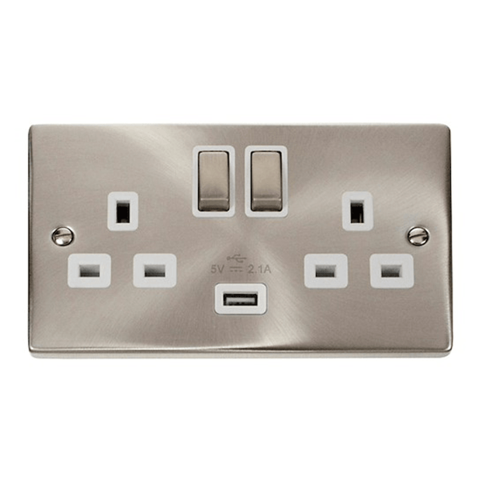 Scolmore Deco Ingot 2 Gang 13AMP with USB Socket (White)