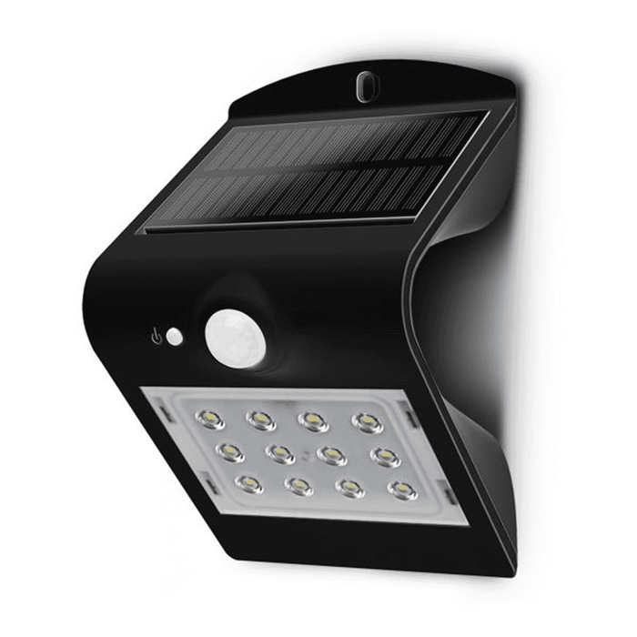 Outdoor Luceco Solar Wall Light in Black with PIR Sensor