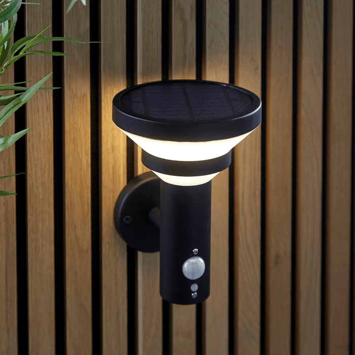 Endon Halton LED Solar Wall Light in Black IP44