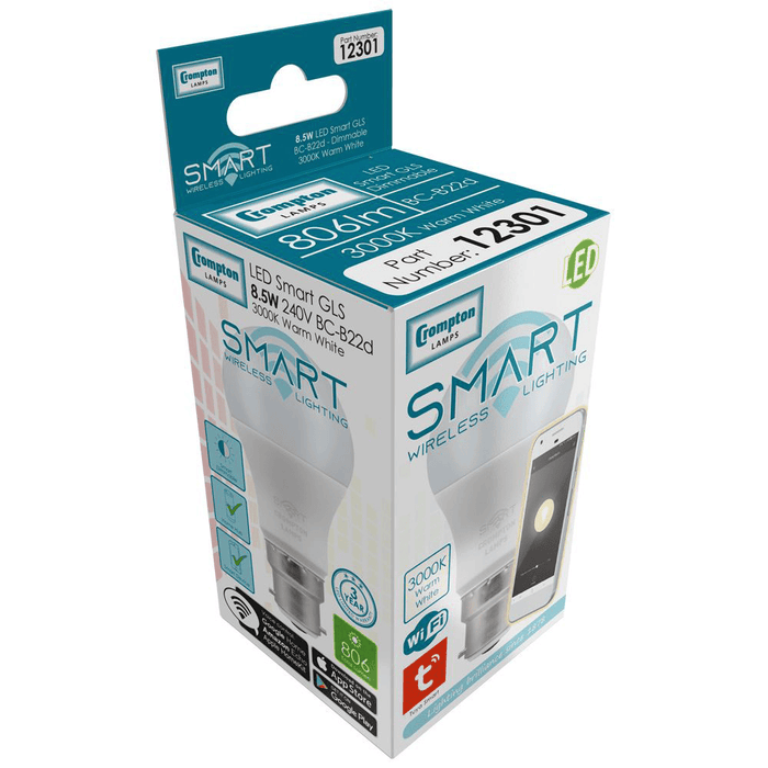 Crompton Smart 9W BC LED GLS 3000K Dimmable