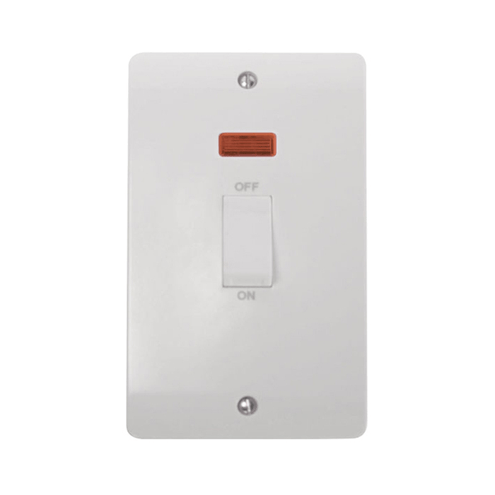 Scolmore Mode 45A 2 Gang Cooker Switch White C/W Neon