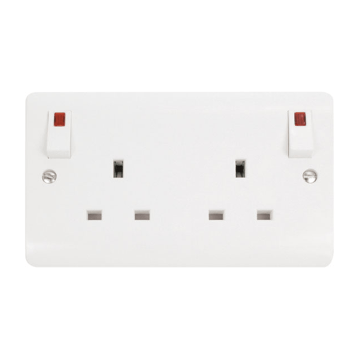 Scolmore Mode 2 Gang 13A Switch Socket Outside Rocker with Neon