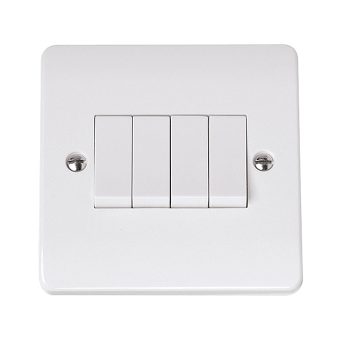 Scolmore Mode 4 Gang White 10A Switch 1 Gang Plate