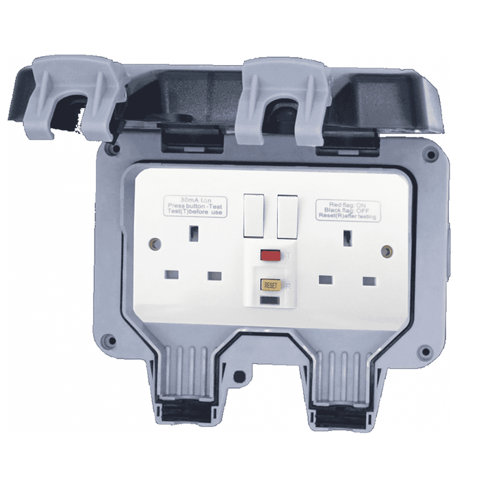 Delgio IP66 2Gang 13A DP Switched Weatherproof Socket RCD Protected