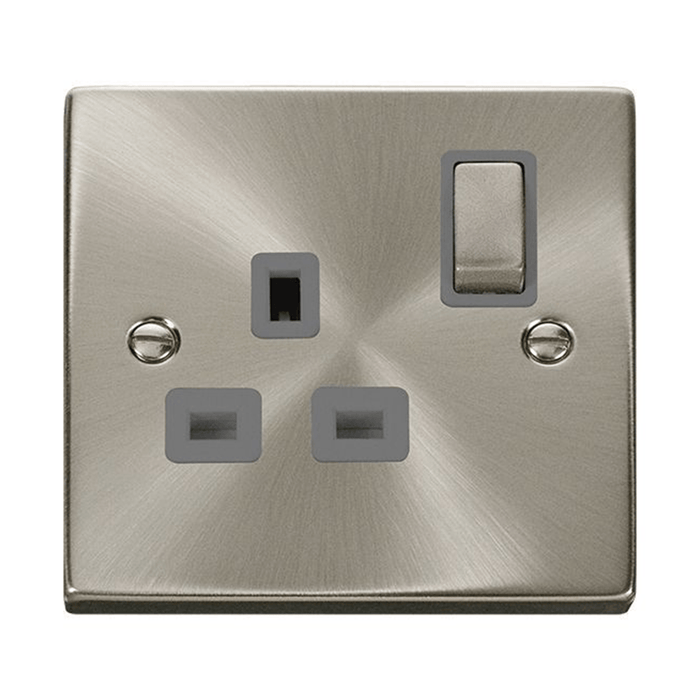 Scolmore Deco Ingot 13A Switch & Socket in Satin Chrome (Grey)